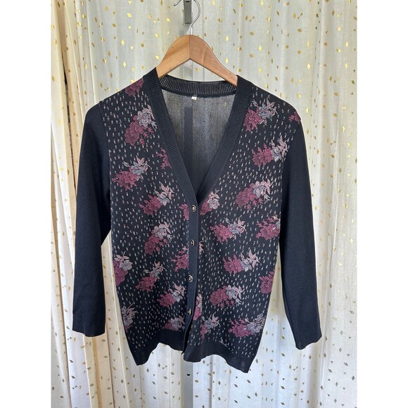 Vintage Women's Japanese Cherry Blossoms Button Down Cardigan Sweater M - Picture 2 of 4